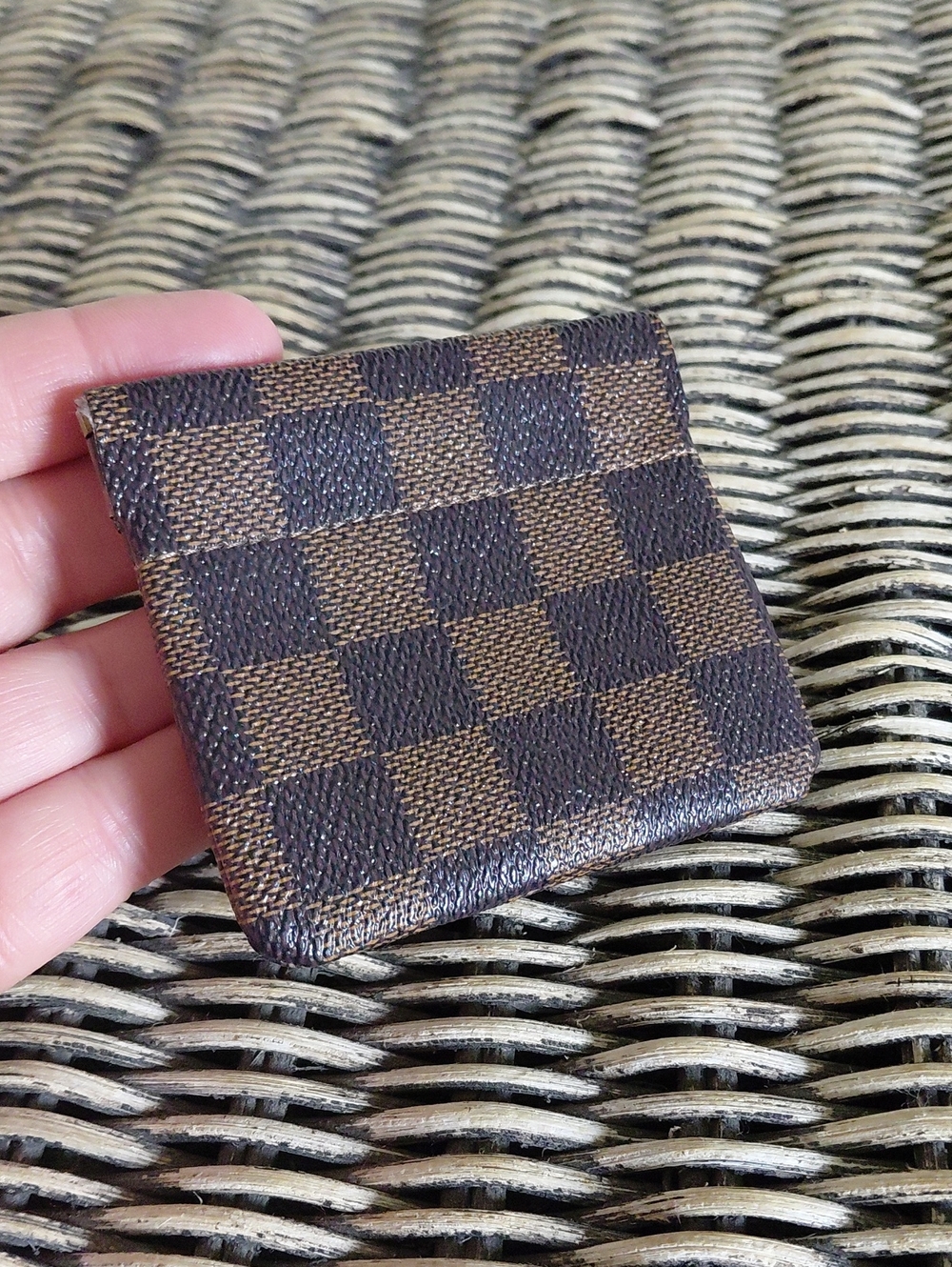 Brown Hinged Checkered Coin Purse/Card Holder